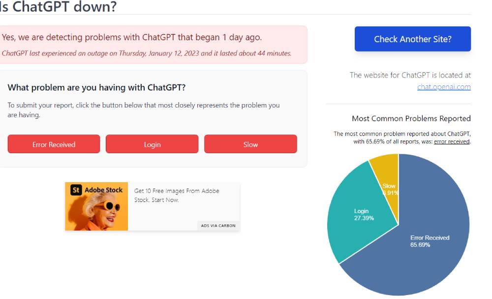 Проверить, не работает ли ChatGPT?