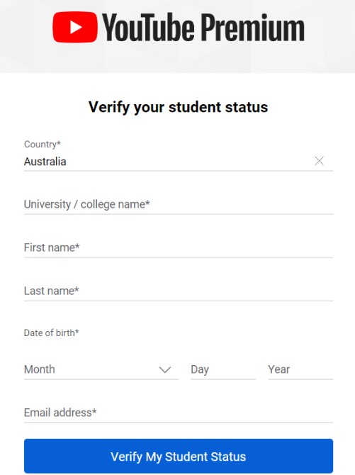 Verification for student discount on youtube premium 