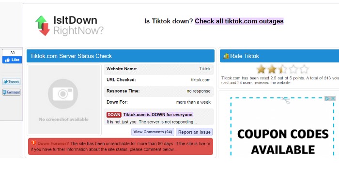 Is tiktok down now