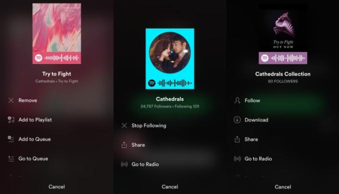 Spotify code menu