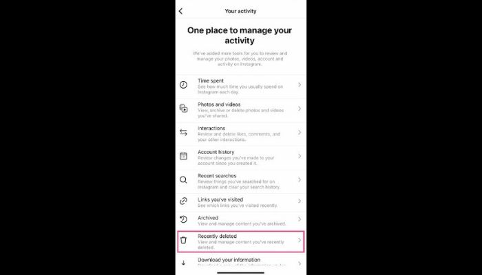 Recently Deleted section