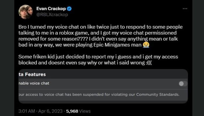 Banned from VC Tweet