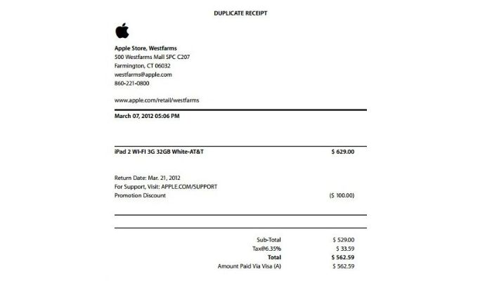 Apple receipt