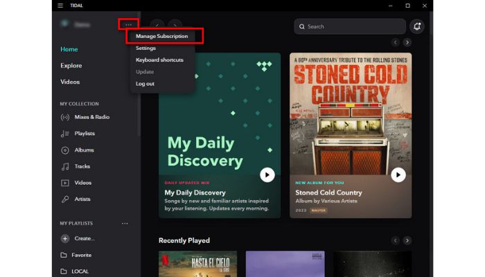Manage Subscription Tidal