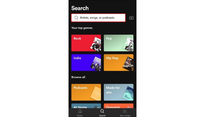 Spotify mobile search bar