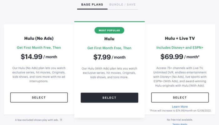 Hulu plans