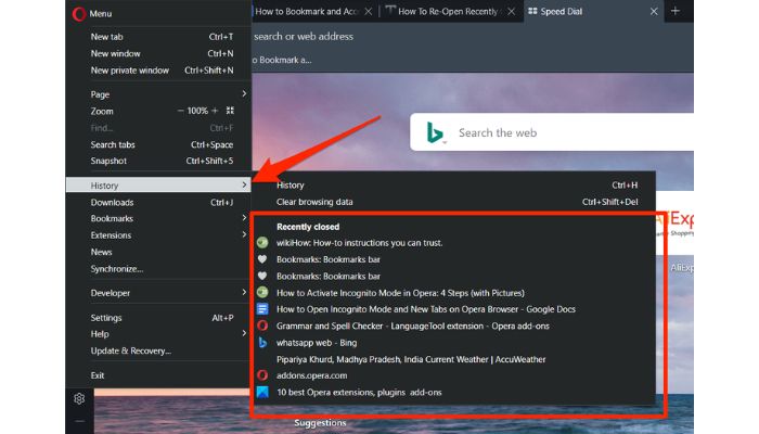 Recent closed tab opera