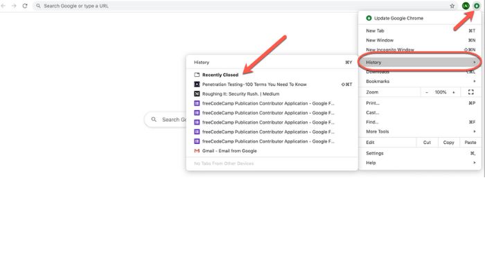 chrome recently closed