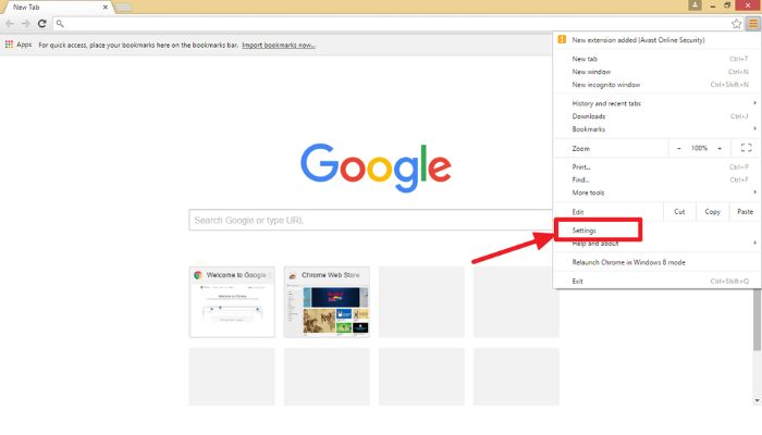 chrome settings option