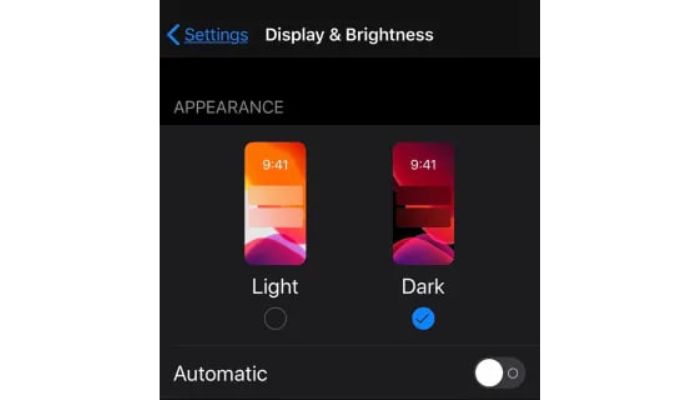 Display Settings Dark Mode
