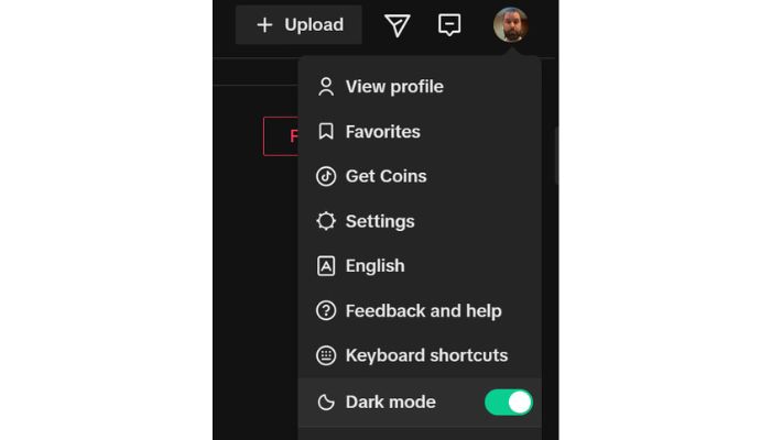 TikTok Dark Mode Settings