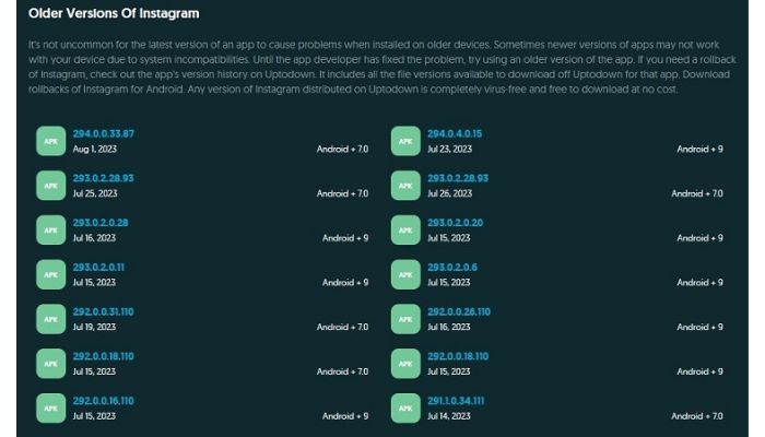 Instagram Older Version Download