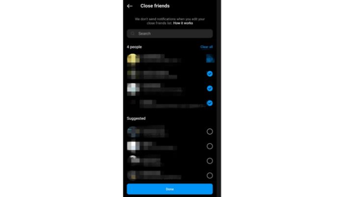 choose close friends on instagram