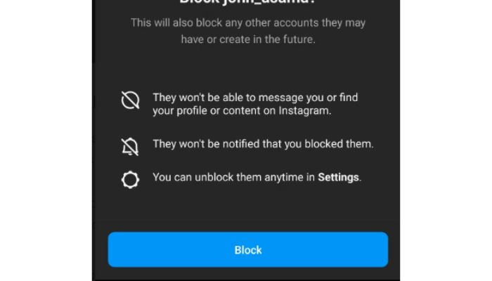 confirm block on insta