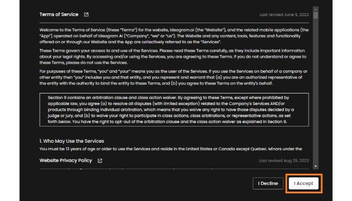 ideogram terms and conditions