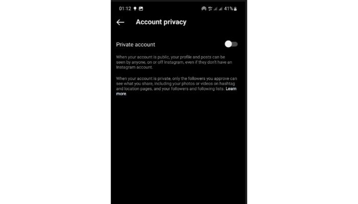 instagram private account toggle on