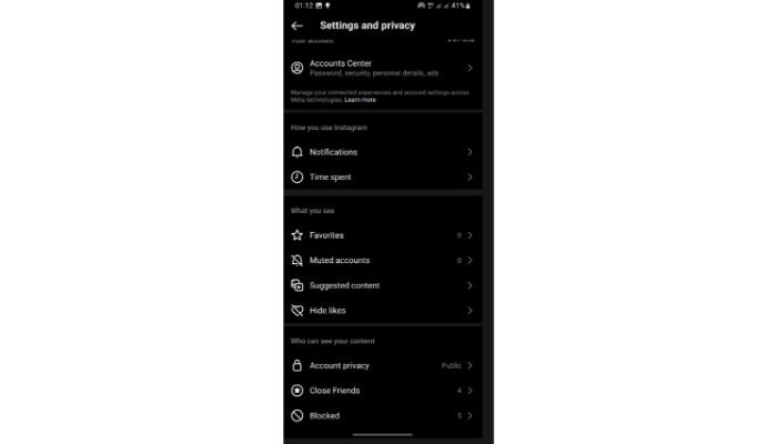 tap on account privacy