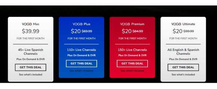 Vidgo Free Trial pricing